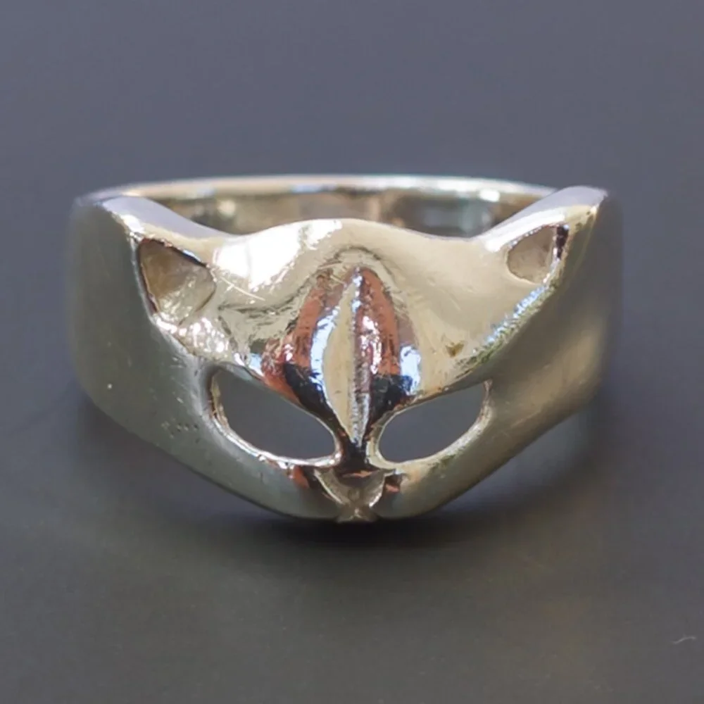 Sterling Silver Cat Mask Ring – Open Eyes, Size 5.5, 3.45 g